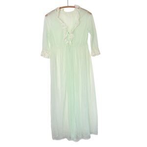 Vintage Berkliff Nylon Nightgown Robe Fairy Fairycore Green See Through Women L